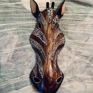 12 1/2 inch Handcrafted Wooden Gazelle Mask Wall Decor